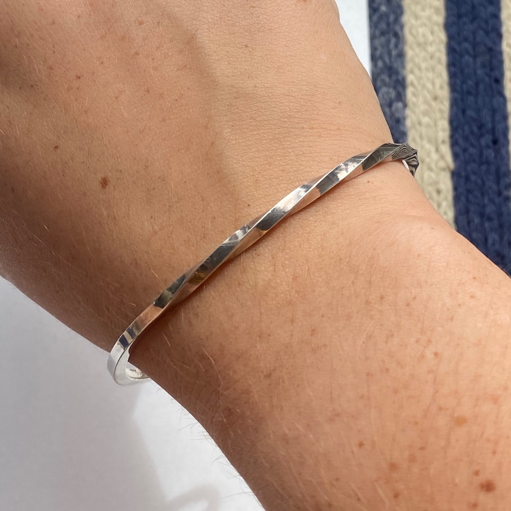 Sterling Silver 925 Screw Bracelet Fixed Thin Twisted